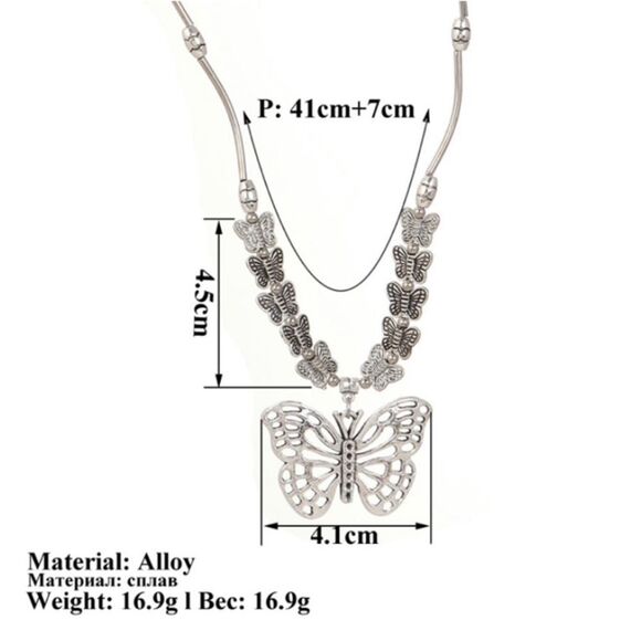 Classy Silver Detailed Butterfly Necklace - Picture 6 of 6